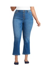 Lands' End Plus Size Recover High Rise Button Front Kick Flare Crop Jeans - Beau blue