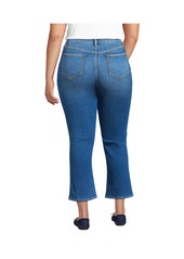 Lands' End Plus Size Recover High Rise Button Front Kick Flare Crop Jeans - Beau blue