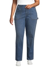 Lands' End Plus Size Recover High Rise Relaxed Straight Leg Utility Blue Jeans - Blue cruiser