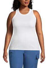 Lands' End Plus Size Rib Crew Neck Tank Top - White