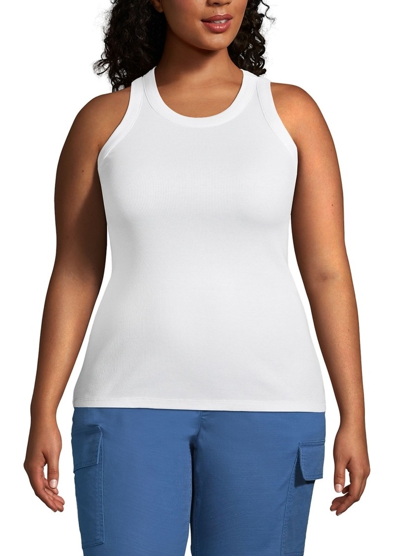 Lands' End Plus Size Rib Crew Neck Tank Top - White