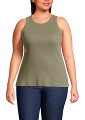 Lands' End Plus Size Rib Crew Neck Tank Top - White