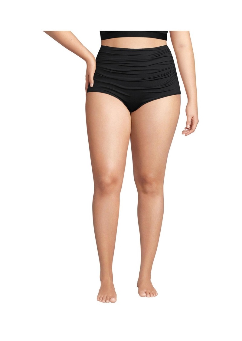 Lands' End Women's Tummy Control Retro High Waisted Bikini Swim Bottoms - Black