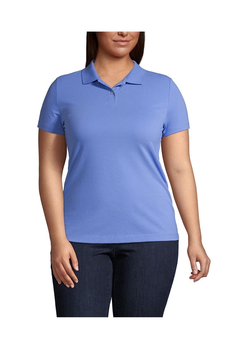 Lands' End Plus Size Short Sleeve Basic Mesh Polo Shirt - True blue