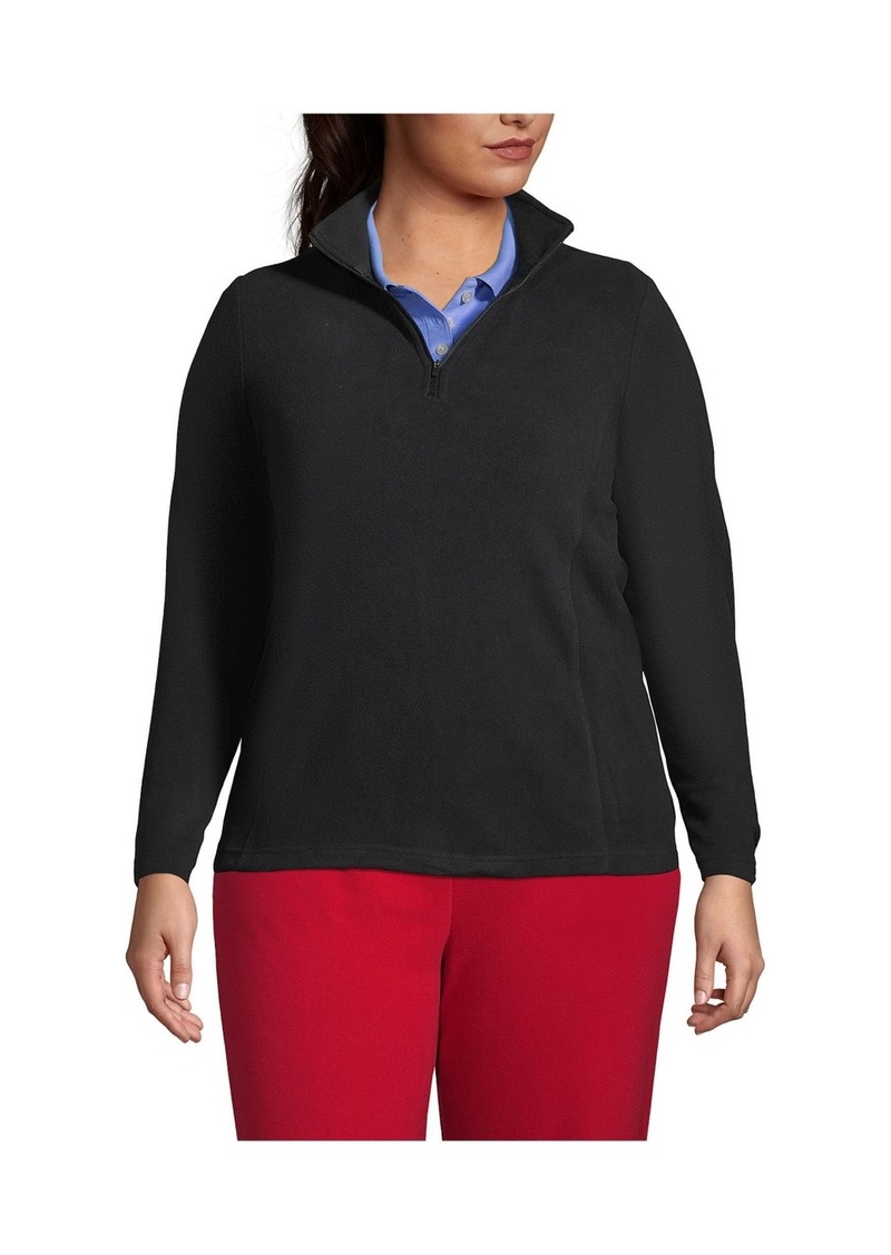 Lands' End Plus Size Thermacheck 100 Fleece Quarter Zip Pullover Top - Black