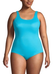 Lands' End Plus Size Scoop Neck Soft Cup Tugless Sporty One Piece Swimsuit - Black