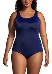 Lands' End Plus Size Scoop Neck Soft Cup Tugless Sporty One Piece Swimsuit - Black