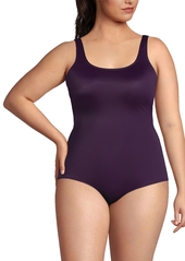 Lands' End Plus Size Scoop Neck Soft Cup Tugless Sporty One Piece Swimsuit - Black