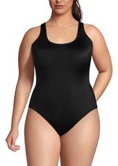 Lands' End Plus Size Scoop Neck X-Back High Leg Tugless Sporty One Piece Swimsuit - Blackberry