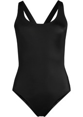 Lands' End Plus Size Scoop Neck X-Back High Leg Tugless Sporty One Piece Swimsuit - Blackberry