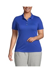 Lands' End Plus Size Short Sleeve Solid Active Polo - Dark cobalt blue