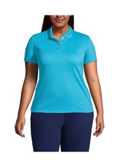 Lands' End Plus Size Short Sleeve Solid Active Polo - Dark cobalt blue