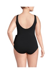 Lands' End Plus Size Side Tie V-neck Surplice High Leg One Piece Swimsuit - Black