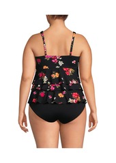 Lands' End Women's Smoothing Control Ruffle Fauxkini One Piece Swimsuit - Black meadow floral