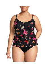 Lands' End Women's Smoothing Control Ruffle Fauxkini One Piece Swimsuit - Black meadow floral