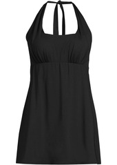 Lands' End Plus Size Square Neck Halter Swim Dress One Piece Swimsuit - Black