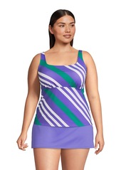 Lands' End Plus Size Square Neck Underwire Tankini Swimsuit Top Adjustable Straps - Crisp purple awning stripe