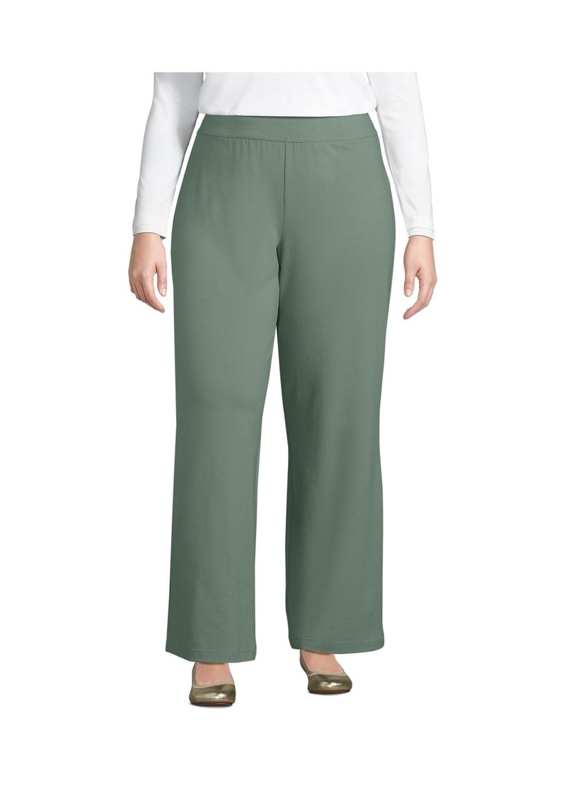 Lands' End Plus Size Starfish High Rise Wide Leg Pants - Lily pad green