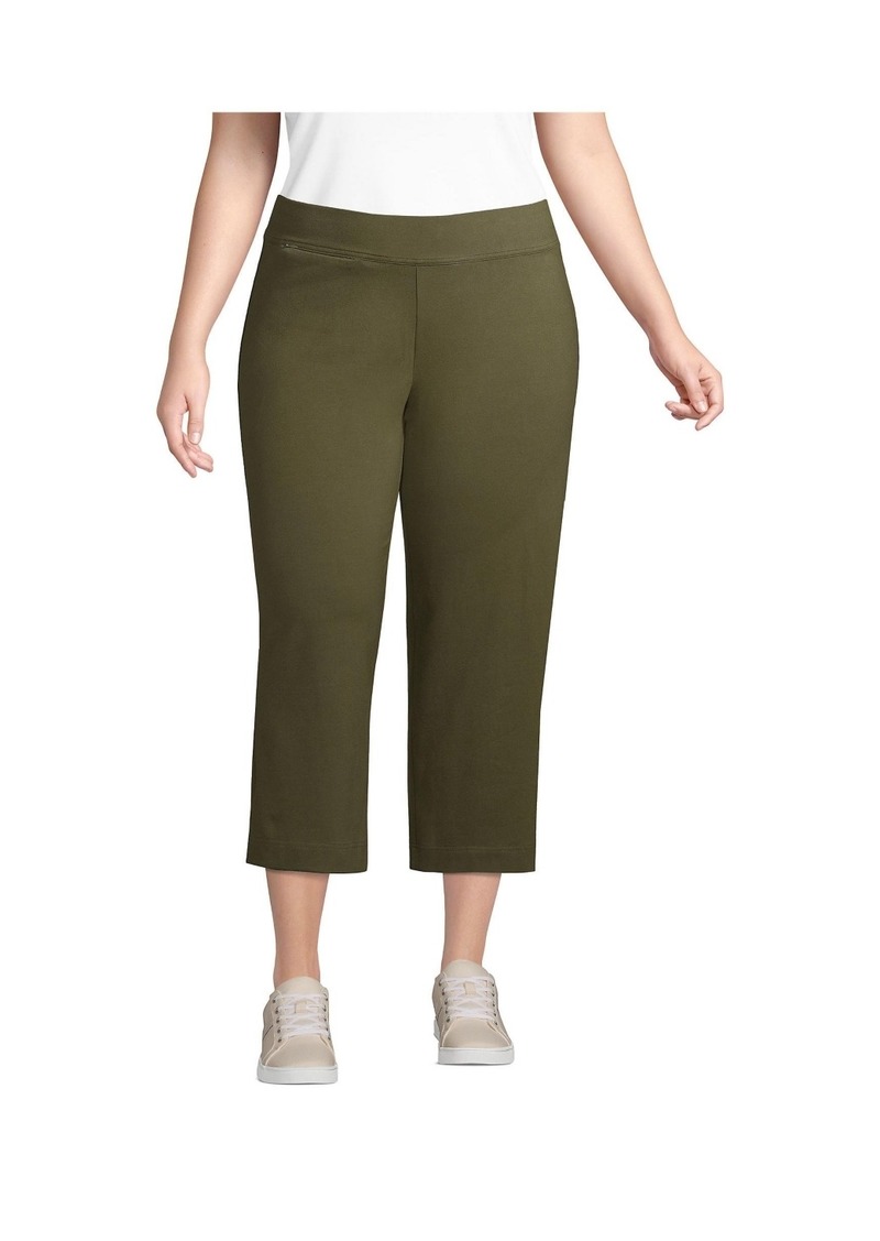 Lands' End Plus Size Starfish Mid Rise Pull On Crop Pants - Forest moss