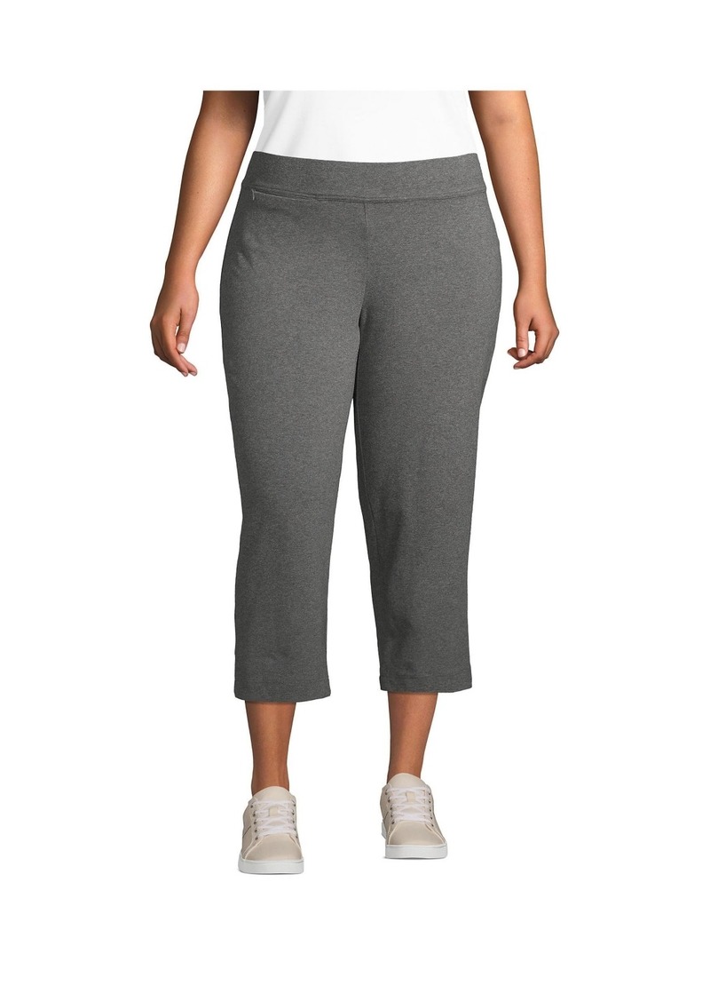 Lands' End Plus Size Starfish Mid Rise Pull On Crop Pants - Charcoal heather