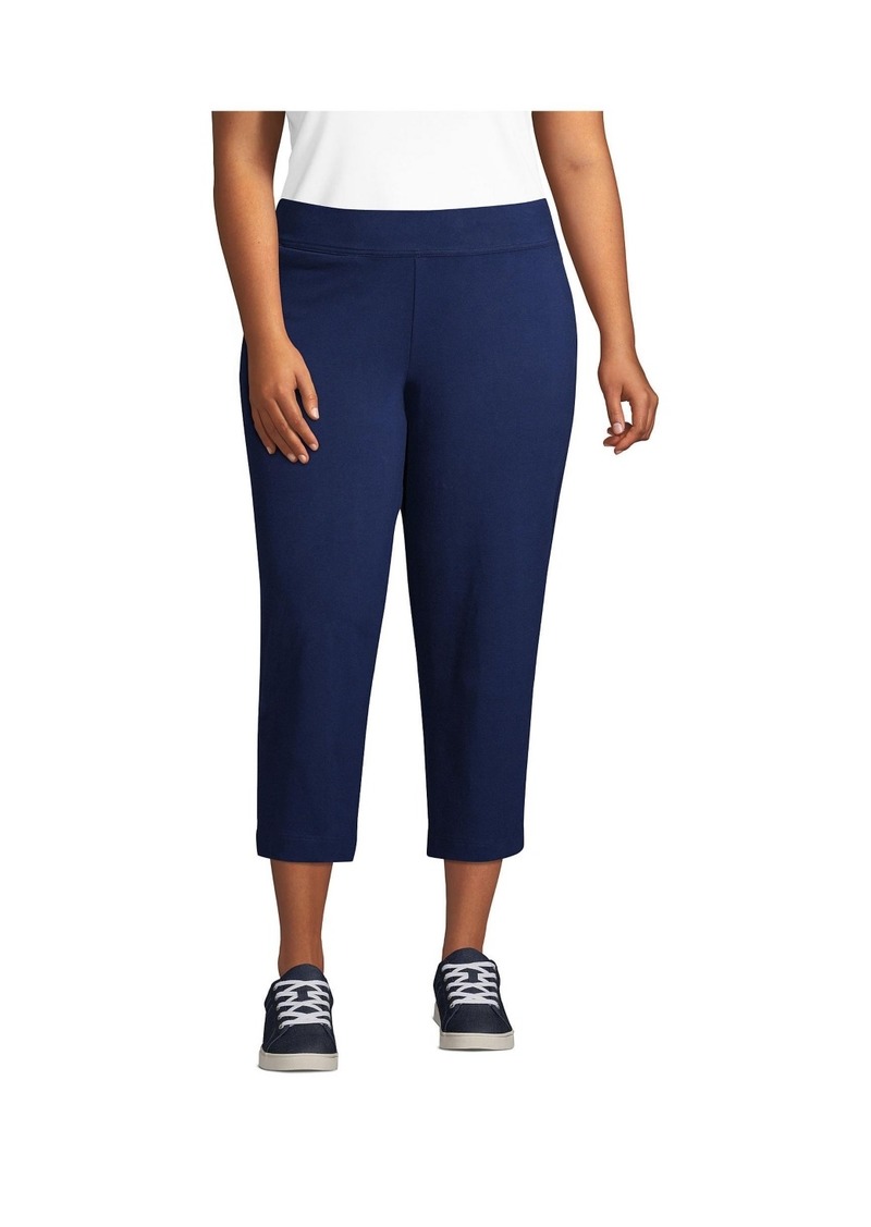 Lands' End Plus Size Starfish Mid Rise Pull On Crop Pants - Deep sea navy