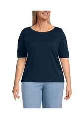 Lands' End Plus Size Supima Boatneck Top - Black