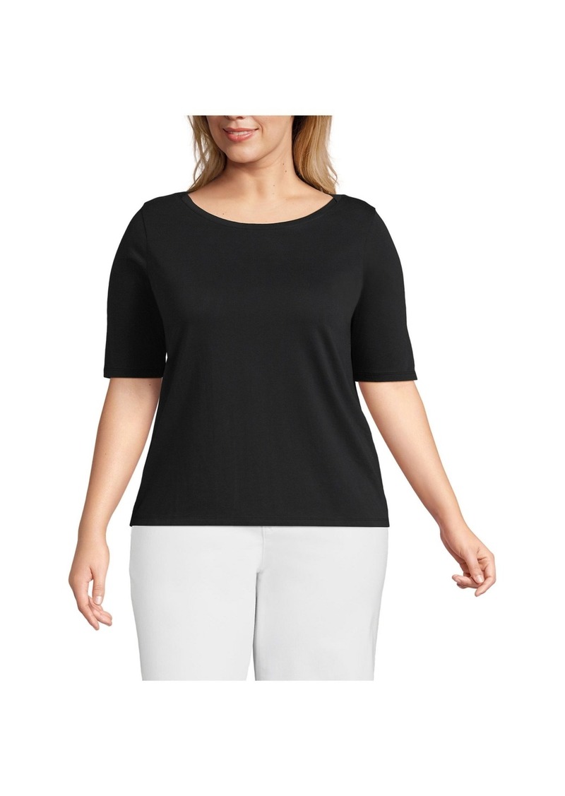 Lands' End Plus Size Supima Boatneck Top - Black