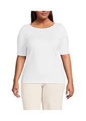 Lands' End Plus Size Supima Boatneck Top - Black