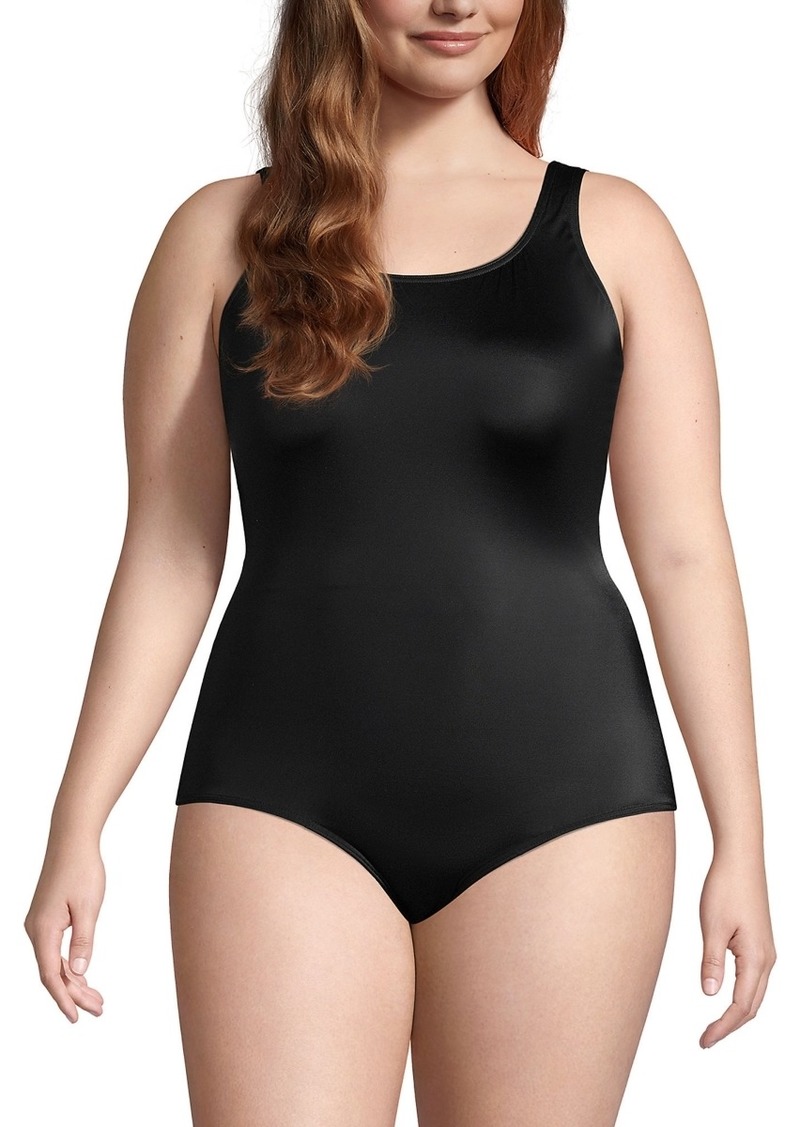Lands' End Plus Size Tummy Control Chlorine Resistant Soft Cup Tugless One Piece Swimsuit - Black