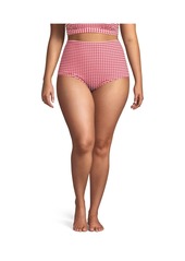 Lands' End Plus Size Tummy Control Gingham Tugless High Waisted Bikini Bottoms - Deep sea navy/white gingham