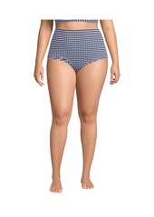 Lands' End Plus Size Tummy Control Gingham Tugless High Waisted Bikini Bottoms - Deep sea navy/white gingham