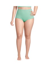 Lands' End Plus Size Tummy Control Gingham Tugless High Waisted Bikini Bottoms - Deep sea navy/white gingham