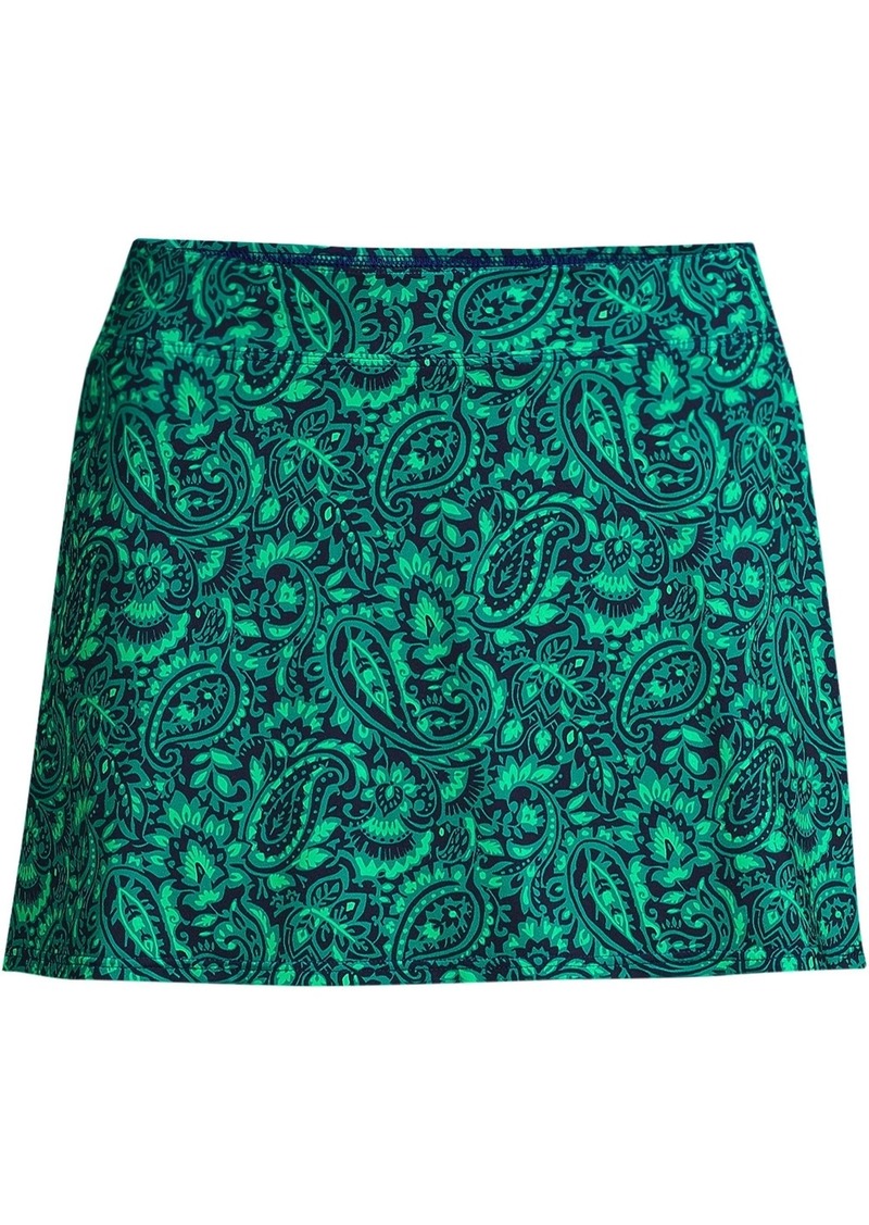Lands' End Plus Size Tummy Control Swim Skirt Swim Bottoms Print - Navy/emerald decor paisley