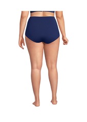 Lands' End Plus Size Tummy Control Tugless High Waisted Bikini Swim Bottoms - Deep sea navy