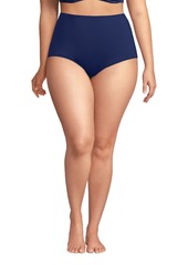 Lands' End Plus Size Tummy Control Tugless High Waisted Bikini Swim Bottoms - Deep sea navy