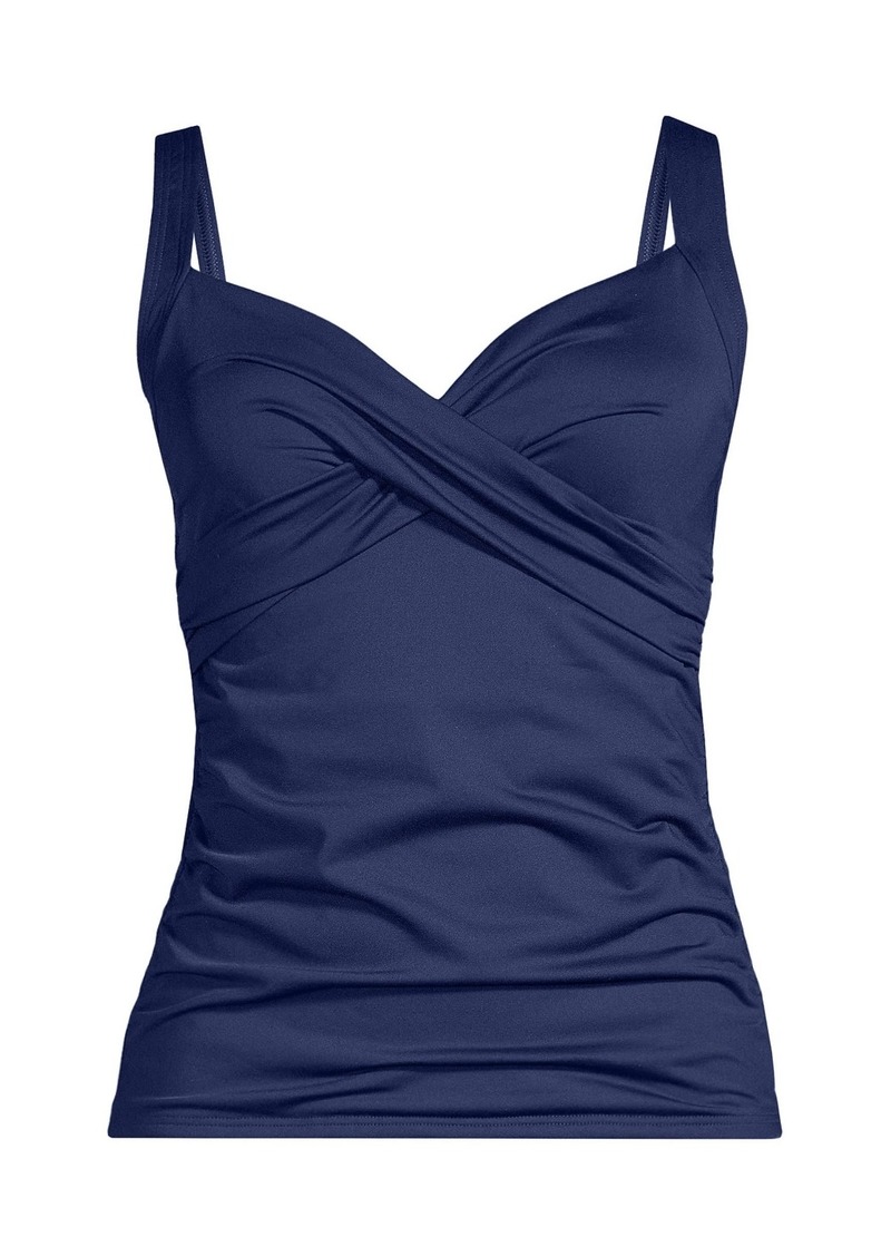 Lands' End Plus Size V-Neck Wrap Wireless Tankini Swimsuit Top - Deep sea navy