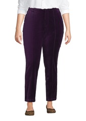 Lands' End Plus Size Velvet High Rise Pintuck Pencil Ankle Pants - Deep balsam