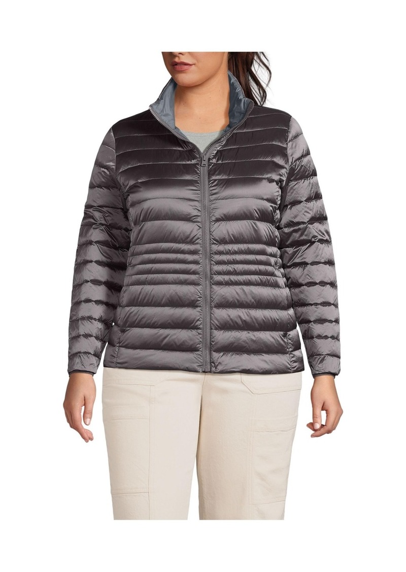 Lands' End Plus Size Wanderweight Ultralight Packable Down Jacket - Gunmetal shine