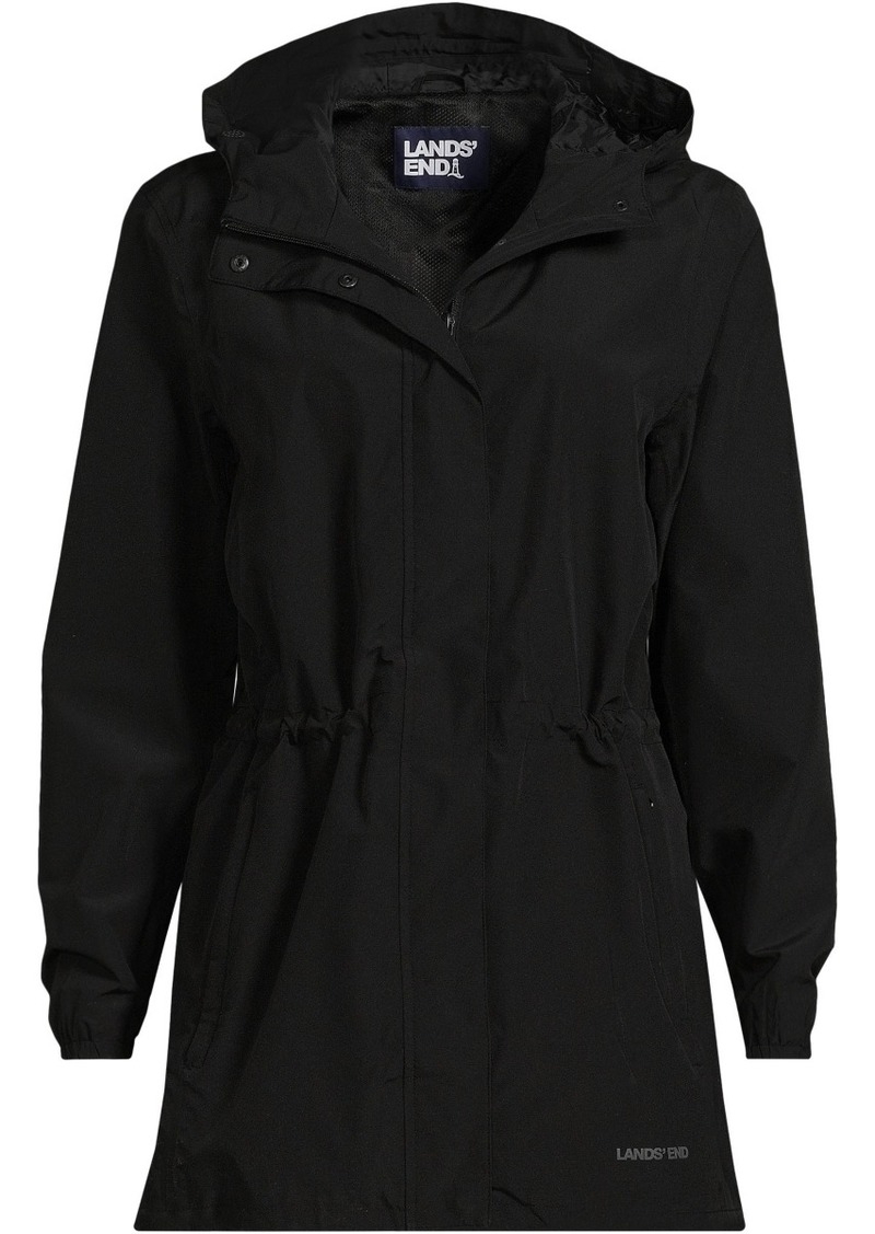 Lands' End Plus Size Waterproof Hooded Packable Raincoat - Black