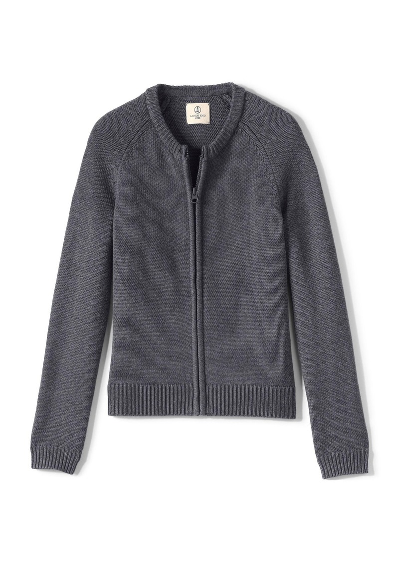 Lands' End Girls School Uniform Cotton Modal Zip Front Cardigan Sweater - Coal heather