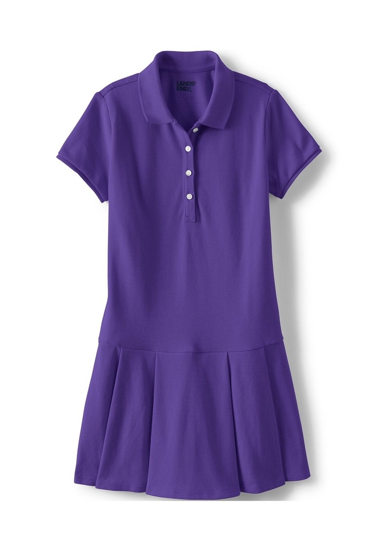 Lands' End Big Girls School Uniform Short Sleeve Mesh Pleated Polo Dress - Deep purple
