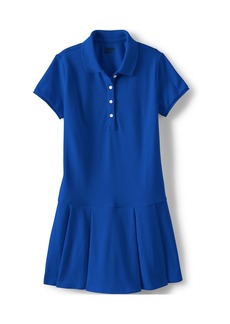 Lands' End Big Girls School Uniform Short Sleeve Mesh Pleated Polo Dress - Cobalt
