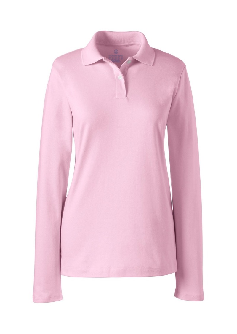 Lands' End Women's School Uniform Long Sleeve Feminine Fit Interlock Polo Shirt - Ice pink