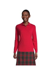 Lands' End Women's School Uniform Long Sleeve Feminine Fit Mesh Polo Shirt - Blue