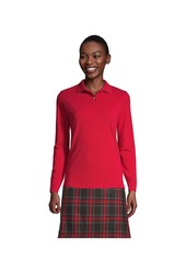 Lands' End Women's School Uniform Long Sleeve Feminine Fit Mesh Polo Shirt - White