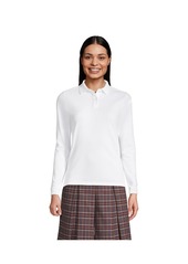 Lands' End Women's School Uniform Long Sleeve Feminine Fit Mesh Polo Shirt - White