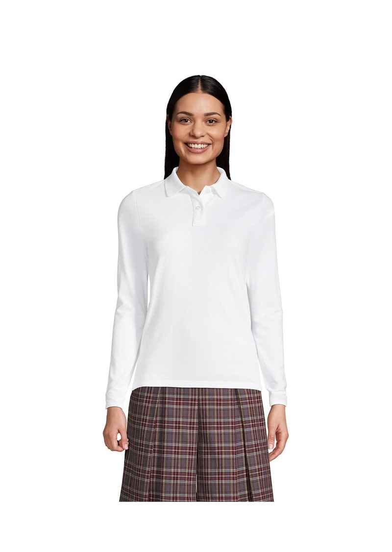 Lands' End Women's School Uniform Long Sleeve Feminine Fit Mesh Polo Shirt - White