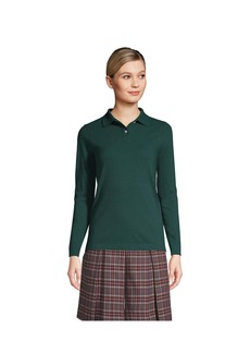 Lands' End Women's School Uniform Long Sleeve Feminine Fit Mesh Polo Shirt - Evergreen