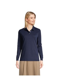 Lands' End Women's School Uniform Long Sleeve Interlock Polo Shirt - Classic navy