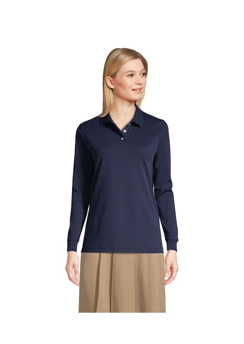 Lands' End Women's Long Sleeve Interlock Polo Shirt - Classic navy